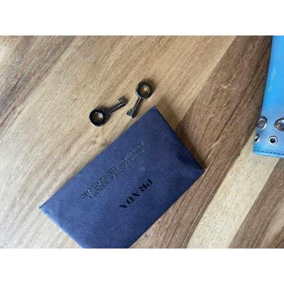 Turquoise Prada Wallet Purse Crossbody Rhinestone and Rivet detail Perfect Cond - Picture 4 of 10